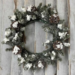 Snowy Mini Cone Winter Greens Medium Wreath and Candle Ring