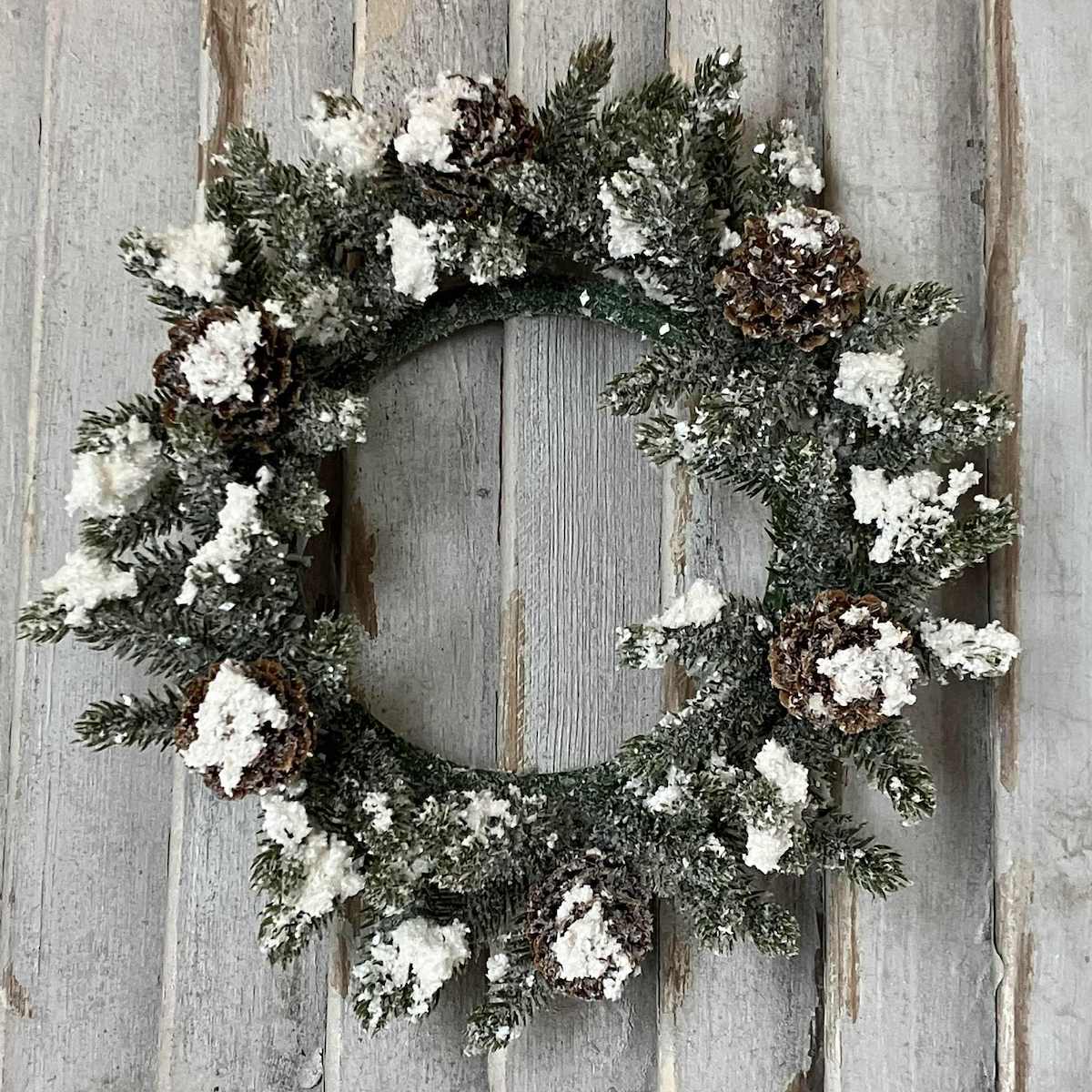 Snowy Mini Cone Winter Greens Medium Wreath and Candle Ring