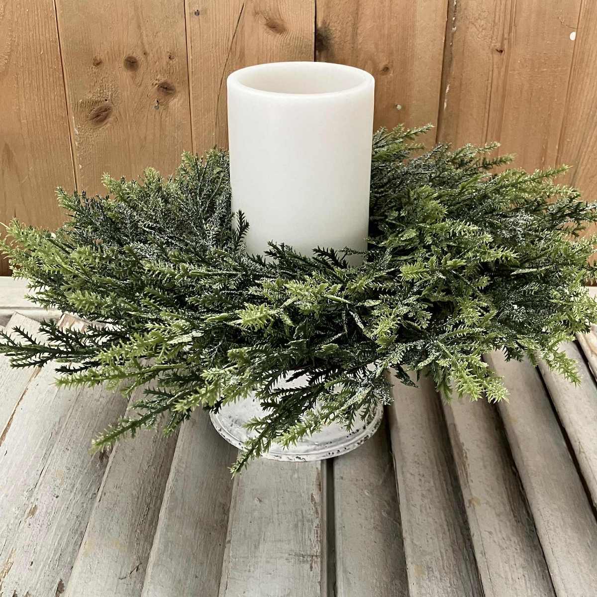 Bent Bough Faux Cedar Greenery Medium Wreath and Candle Ring
