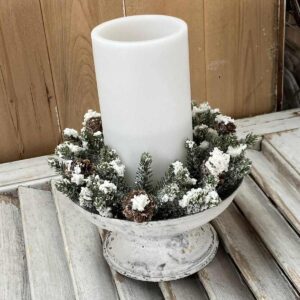 Snowy Mini Cone Winter Greens Small Wreath and Candle Ring