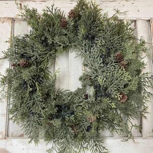 Siberian Cypress and Berries Faux Greenery Medium Wreath