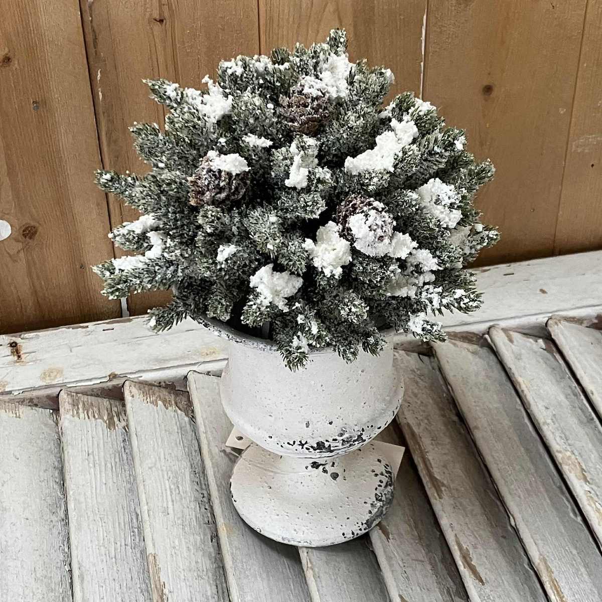 Snowy Mini Cone Faux Winter Greens Half Sphere