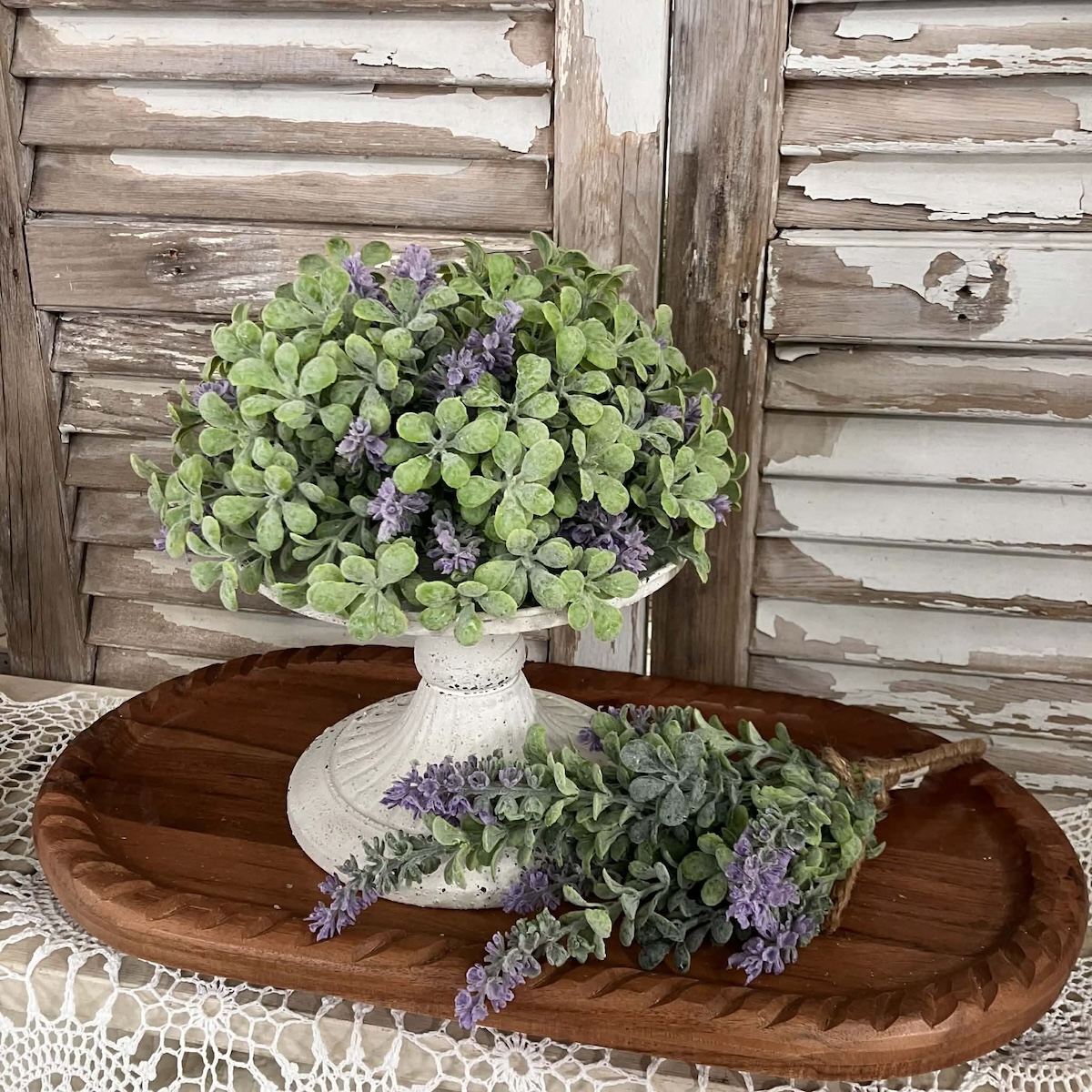 Lavender Sage and Boxwood Greenery Half Sphere and Hanging Drop
