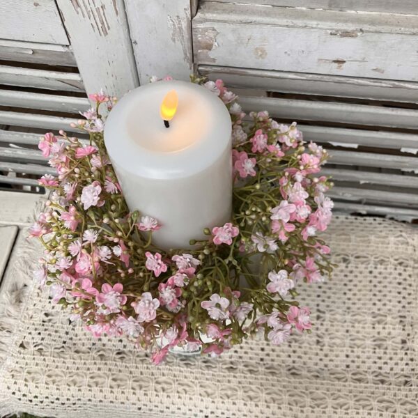 Blossom Mist – Pink Small Faux Floral Candle Ring and Wreath (8") Blossom Mist – Pink Small Faux Floral Candle Ring and Wreath (8")