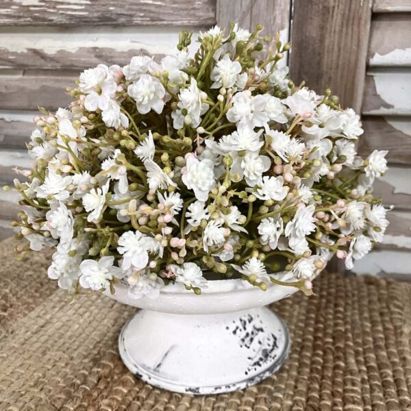 Blossom Mist – White Faux Floral Half Sphere (7”)