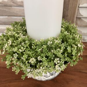 Elfin White Blooms and Greenery Small Candle Ring