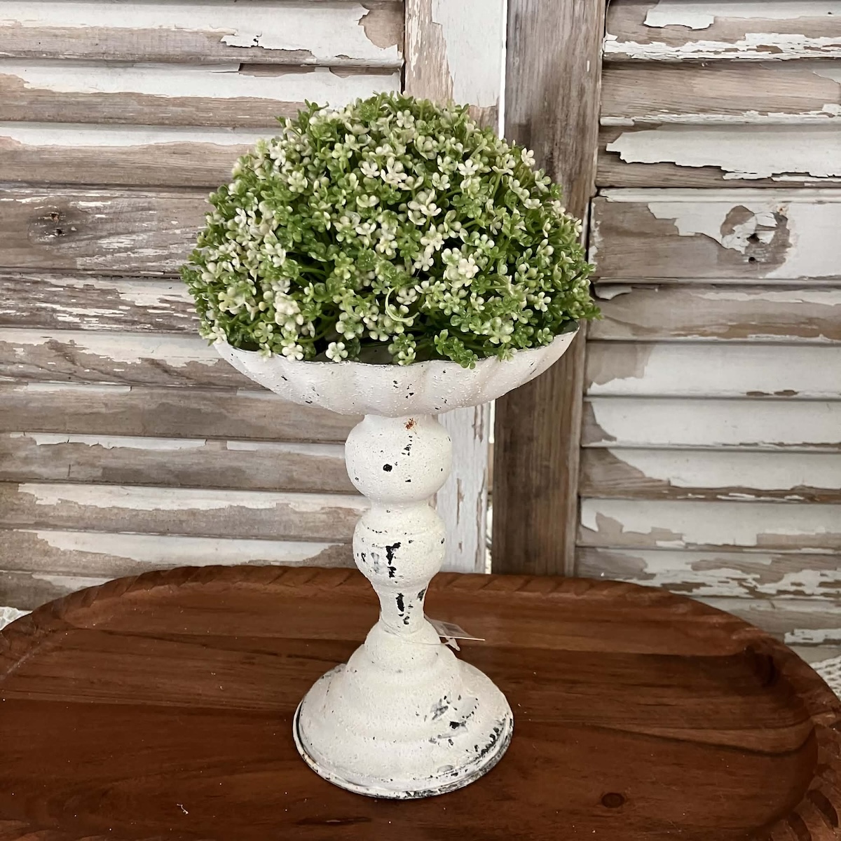 Elfin White Blooms and Greenery Half Sphere