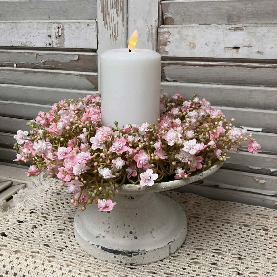 Stardust Pink Flowers and Greenery Medium Candle Ring and Wreath