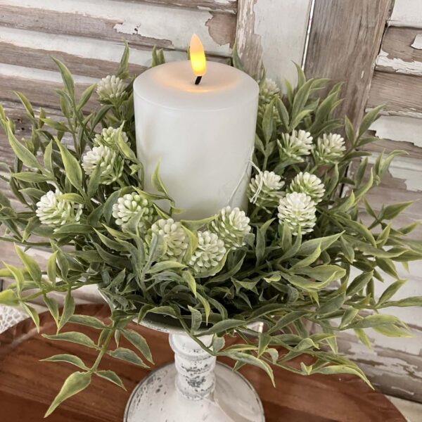 Sweet Clover Buds – Cream Medium Faux Floral Candle Ring (12”) Sweet Clover Buds – Cream Medium Faux Floral Candle Ring (12”)