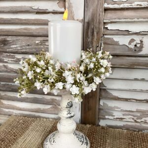 Stardust White Flowers and Greenery Small Candle Ring and Wreath