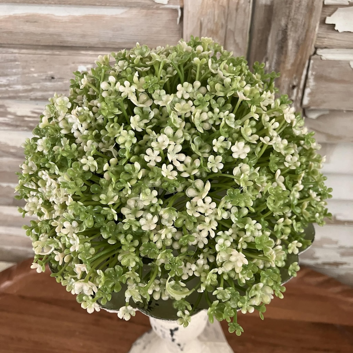 Elfin White Blooms and Greenery Half Sphere