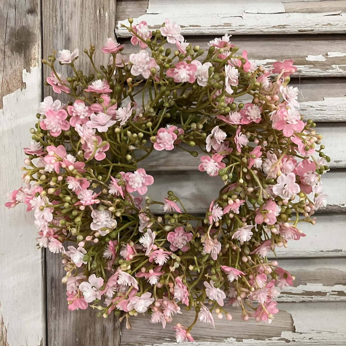 Stardust Pink Flowers and Greenery Small Candle Ring and Wreath