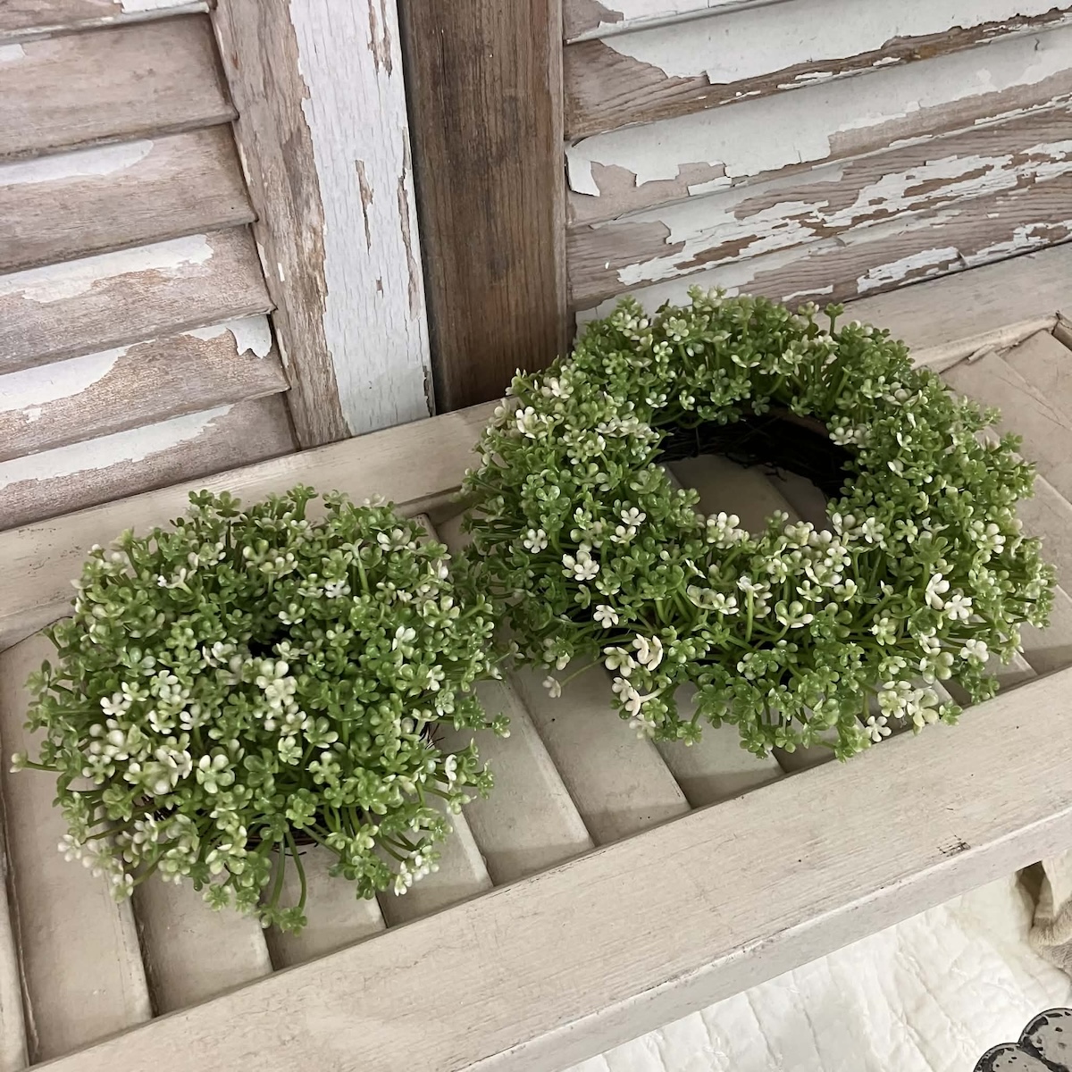 Elfin White Blooms and Greenery Mini and Small Candle Ring