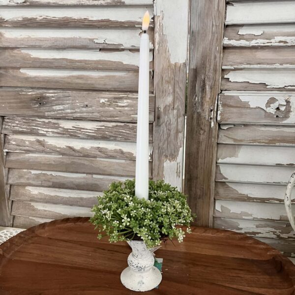 Elfin White Blooms and Greenery Mini Candle Ring