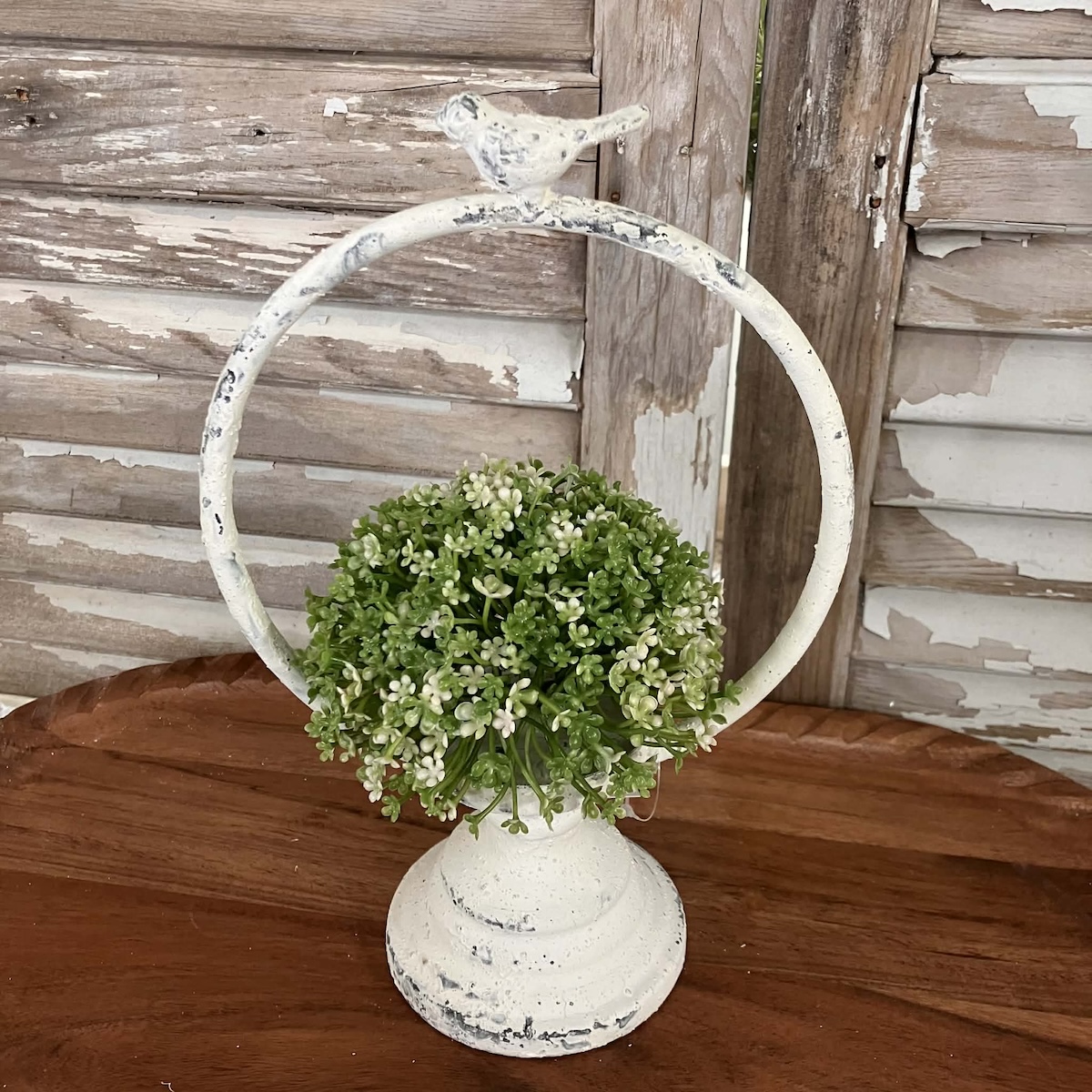 Elfin White Blooms and Greenery Small Half Sphere