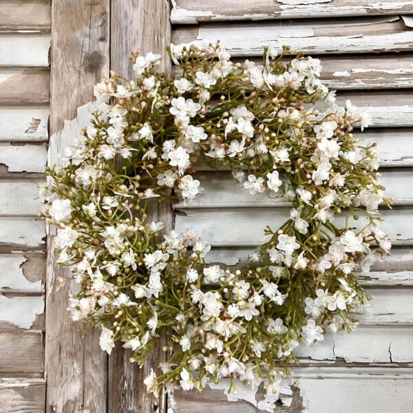 Blossom Mist White Medium Faux Floral Candle Ring – 12" Spring Décor Blossom Mist White Medium Faux Floral Candle Ring – 12" Spring Décor