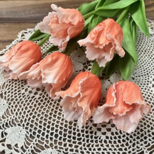 Set of 6 Orange Ruffled Tulips