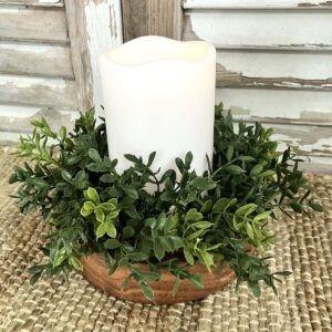 New England Boxwood Greens Small Candle Ring and Wreath