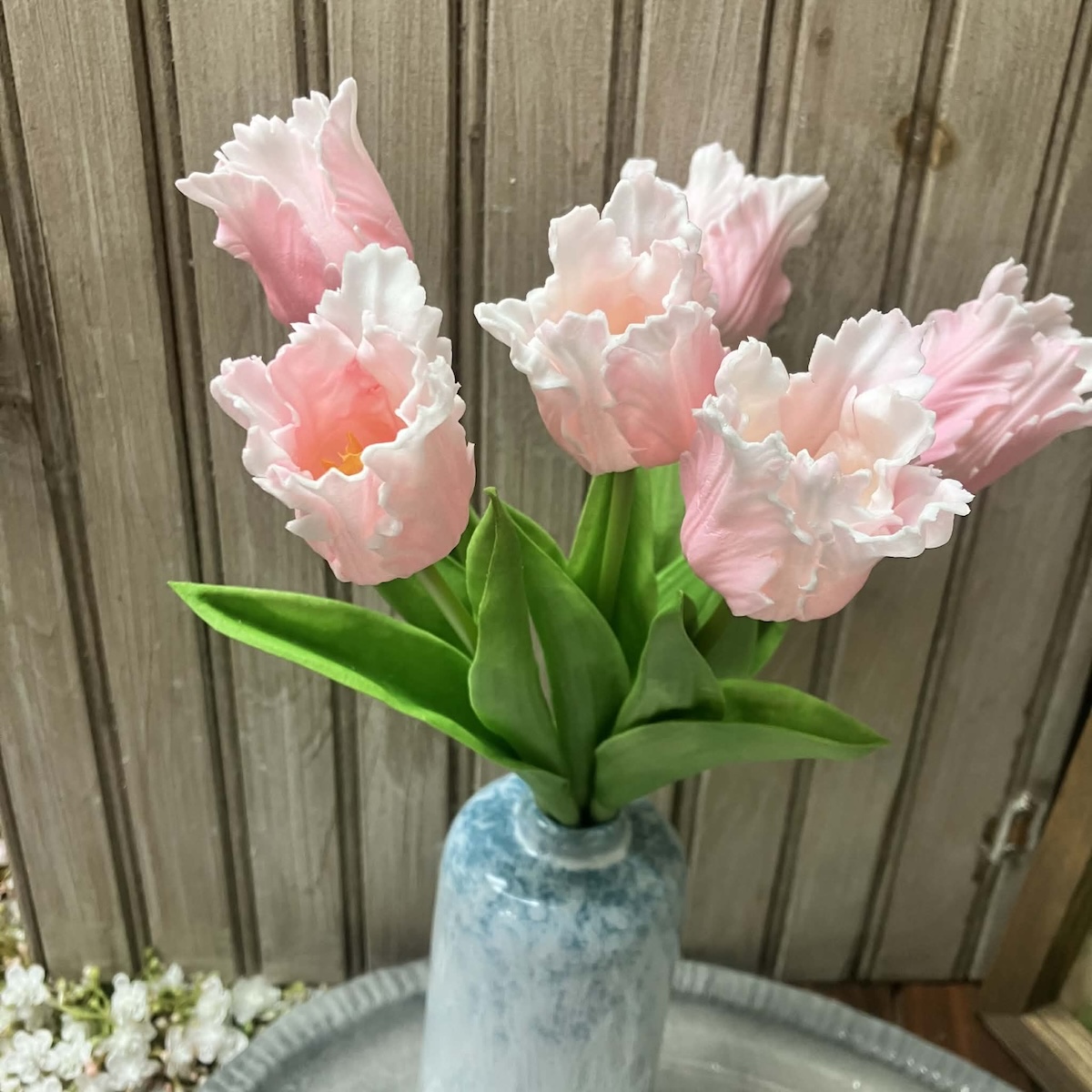 Set of 6 Pale Pink Ruffled Tulips