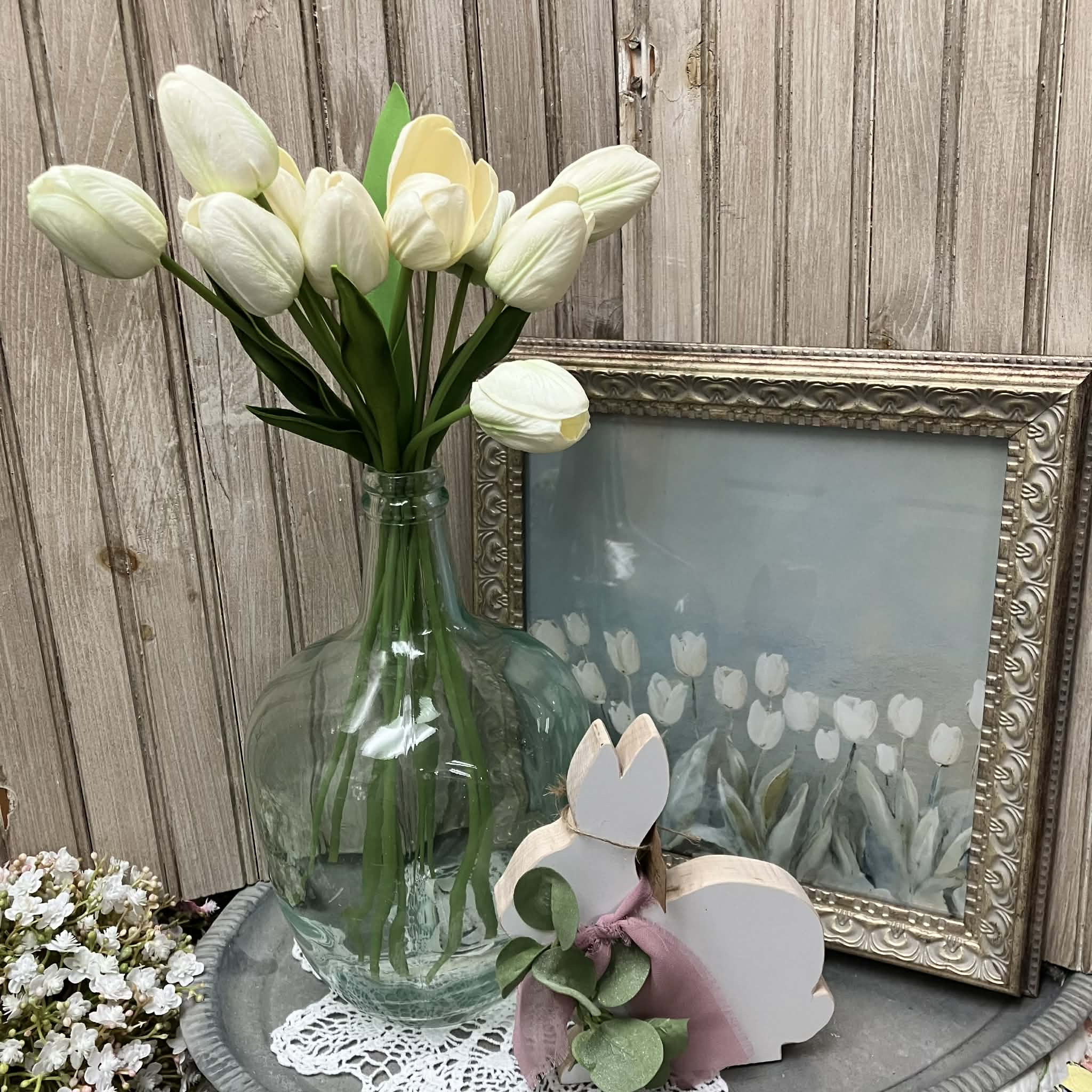 Set of 6 White Real Touch Tulips