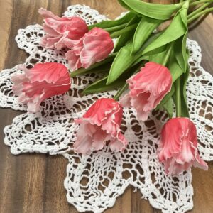 Set of 6 Bright Pink Ruffled Tulips