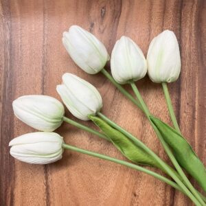 Set of 6 White Real Touch Tulips