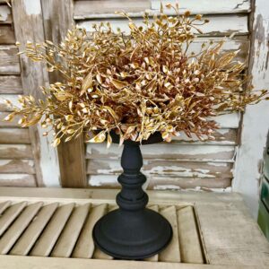 Ambermist Sage Earthtone Faux Fall Foilage Half Sphere on Black Holder