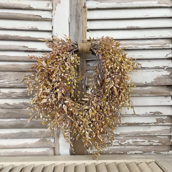 Ambermist Sage Earthtone Faux Fall Foilage Hanging Wreath on Shutters