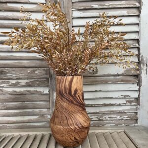 Ambermist Sage Earthtone Faux Fall Foilage Large Bush in Wood Vase