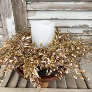 Ambermist Sage Earthtone Faux Fall Foilage Medium Wreath and Candle Ring