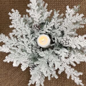 Snowy Hemingway Faux Fir Wreath & Candle