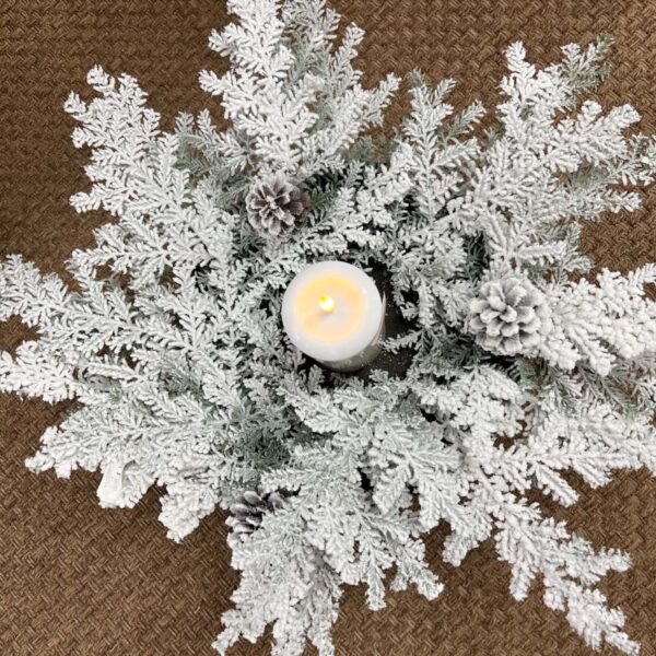 Snowy Hemingway Faux Fir Wreath & Candle