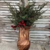 Handcrafted Wood Vase with Divinity Winter Greens Handcrafted Wood Vase with Divinity Winter Greens
