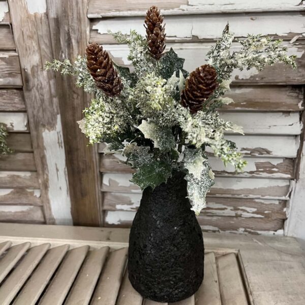 Iced Calgery Bush in Black Vase
