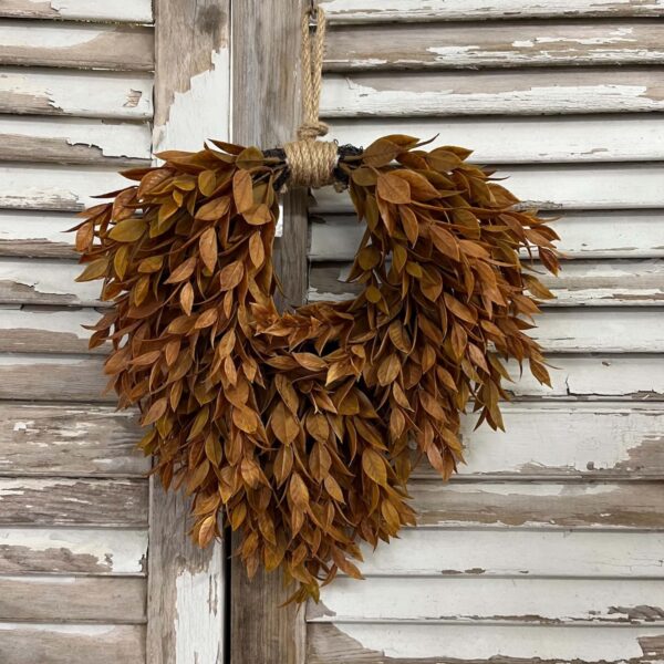 Sienna Hollow Faux Foliage Heart Shaped Hanging Wreath with Twine Loop