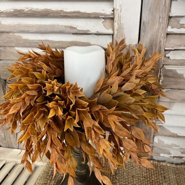 Sienna Hollow Faux Foliage Medium Candle Ring with Pillar Candle