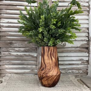 Handcrafted Wood Vase with Rainwashed Laurel Faux Foliage