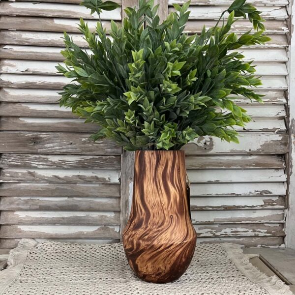 Handcrafted Wood Vase with Rainwashed Laurel Faux Foliage Handcrafted Wood Vase with Rainwashed Laurel Faux Foliage
